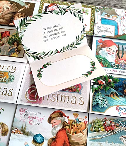 Image of PIXILUV CHRISTMAS SANTA (Pack of 12) Notecards Small Greeting Cards # Joyful Christmas Santa Claus~ Vintage Christmas Postcards Reprint