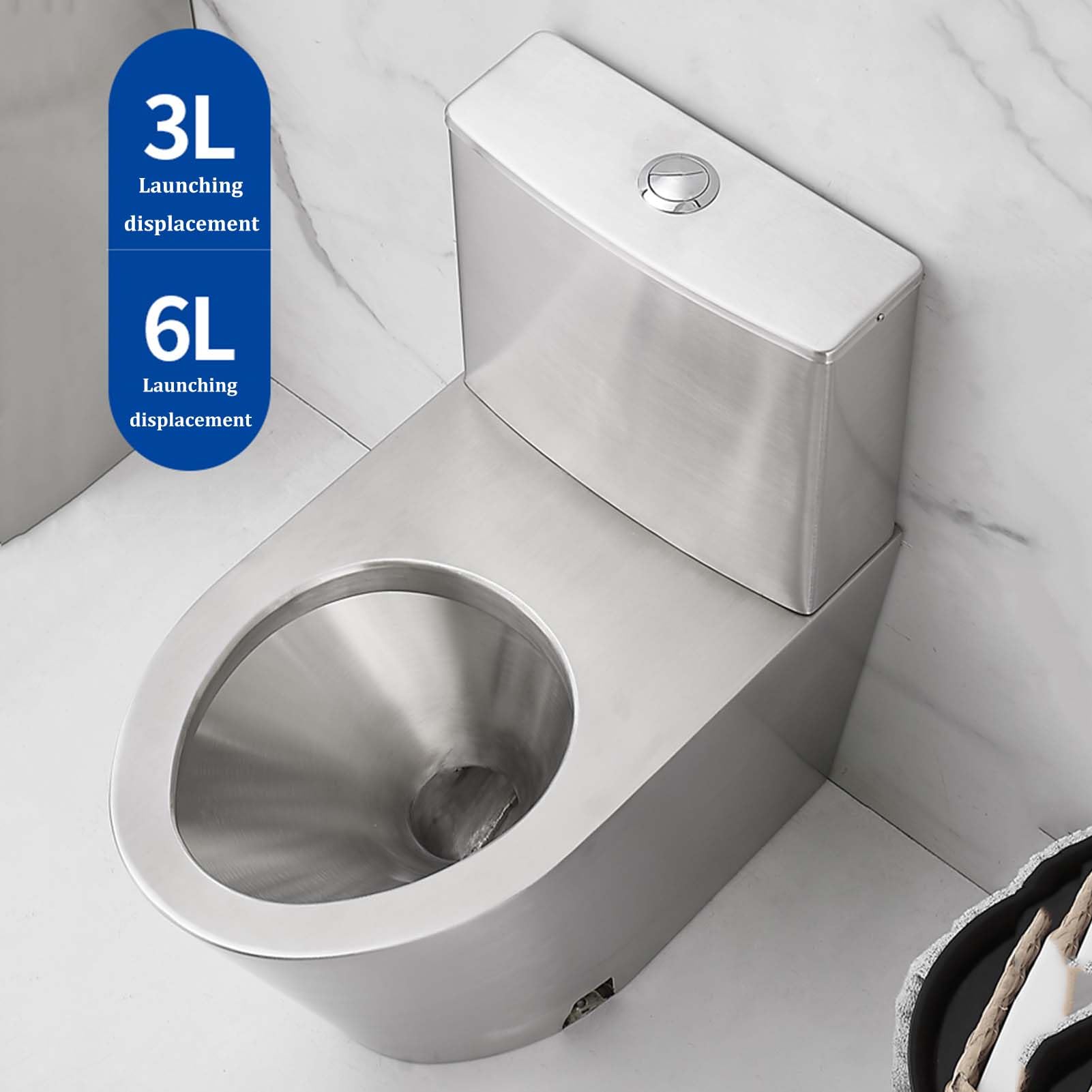304 komercyjna toaleta łazienkowa ze stali nierdzewnej, 3 l/6 l wysokowydajny syfon podwójna spłukiwana toaleta ze zbiornikiem na wodę, dezodorant oszczędzający wodę jednoczęściowa toaleta
