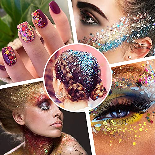 Chunky And Fine Glitter Mix, Estanoite 36 Colors Chunky Sequins & Fine Glitter Powder Mix, Iridescent Glitter Flakes, Cosmetic Makeup Glitter For Face Body Eye Nail Art, Loose Glitter For Resin Epoxy #TOP5
