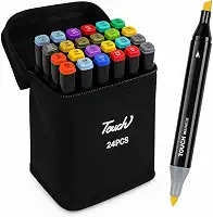 Conjunto de Canetas Marcadores Artísticos para Colorir Desenho Professional, Pontas Duplas, Codificados por Cores, Segurança Garantida, Caixa de Bônus - Estudantes Adultos - 24 CORES - Premium