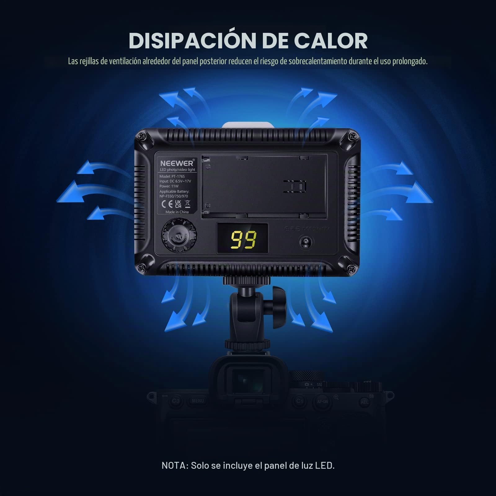 Neewer 176 LED Luz LED Video Cámara Ultrabrillante 3200-5600K Regulable 1/4 de Pulgada Rosca Montura para Canon Nikon Pentax Panasonic Sony Samsung Olympus y Otras Cámaras DSLR