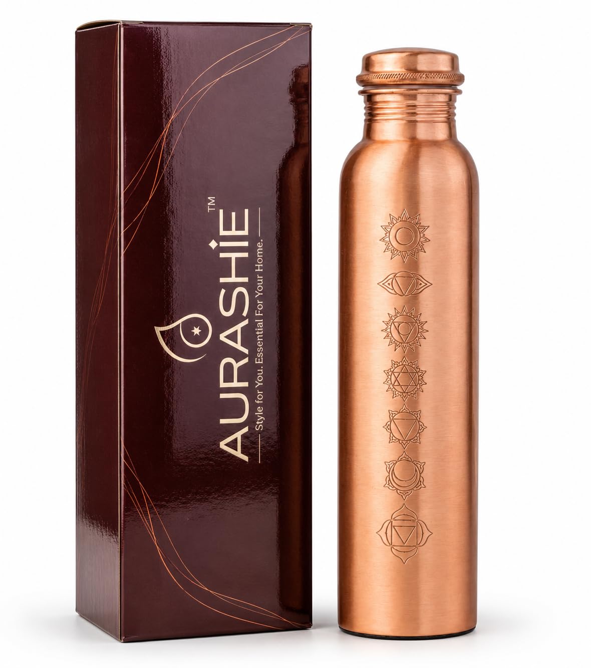 Pure Copper Water Bottle 1 Litre with 7 Chakras Design - Image 1