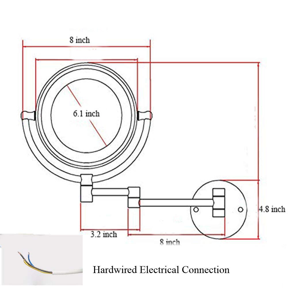 Specchio Espejo de maquillaje de pared con luces LED, giratorio de 360°, espejo de baño con aumento de doble cara, cableado, brazo extensible para un uso fácil, perfecto para aplicar maquillaje.
