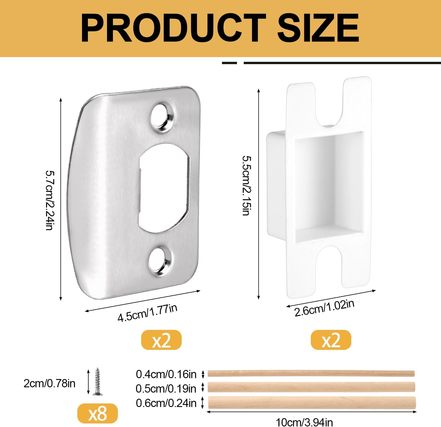 2 Sets Door Strike Plates, Standard Door Latch Restorer with Dust Box Strike Plates for Interior Doors Universal Security Door Lock Hardware Repair Kit with Screws & Dowels
