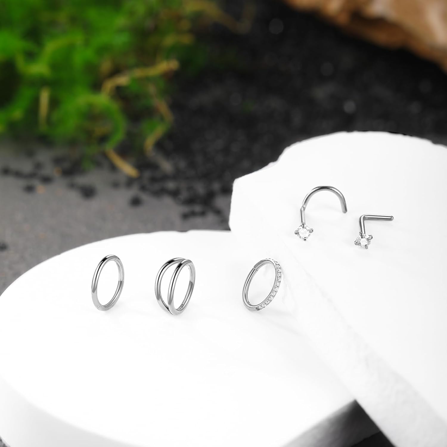 Xpircn 5pcs Hoop Nose Rings and L Shaped Nose Rings Stud Set 18G/20G Stainless Steel CZ Helix Conch Daith Tragus Cartilage Hoop Earrings for Women 6mm 7mm 8mm 10mm - Image 4