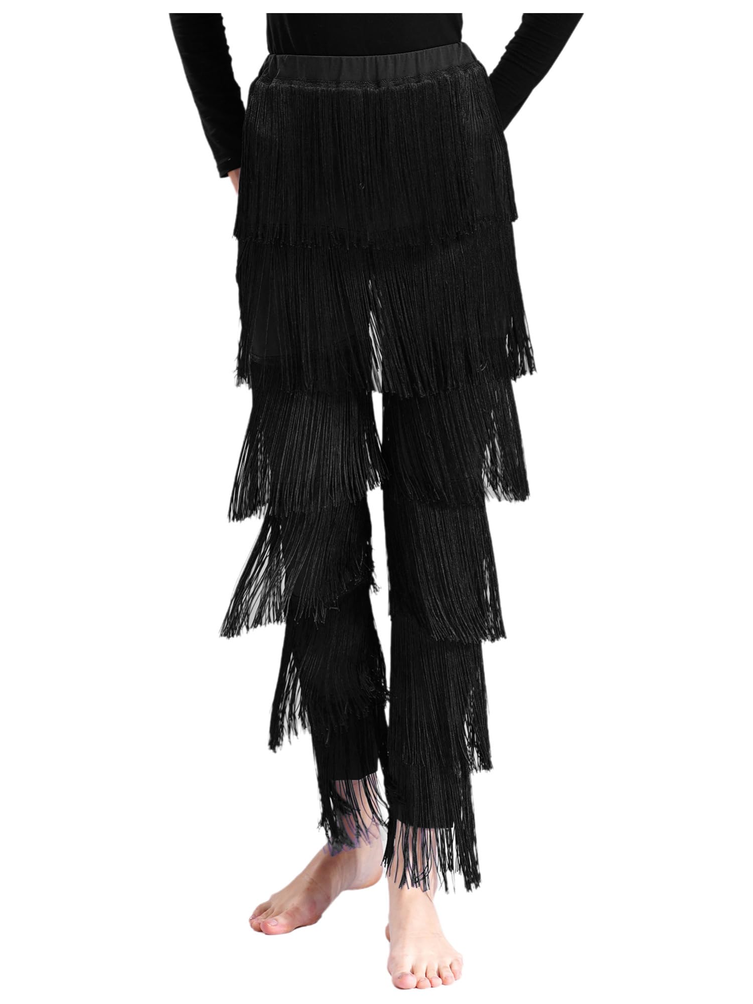 IEFIEL Femme Frangé Pantalon Danse Latin Jazz Salsa Compétition De Danse Pantalon Cours De Danse Cha-cha Tango Rumba Samba Performance sur Scène