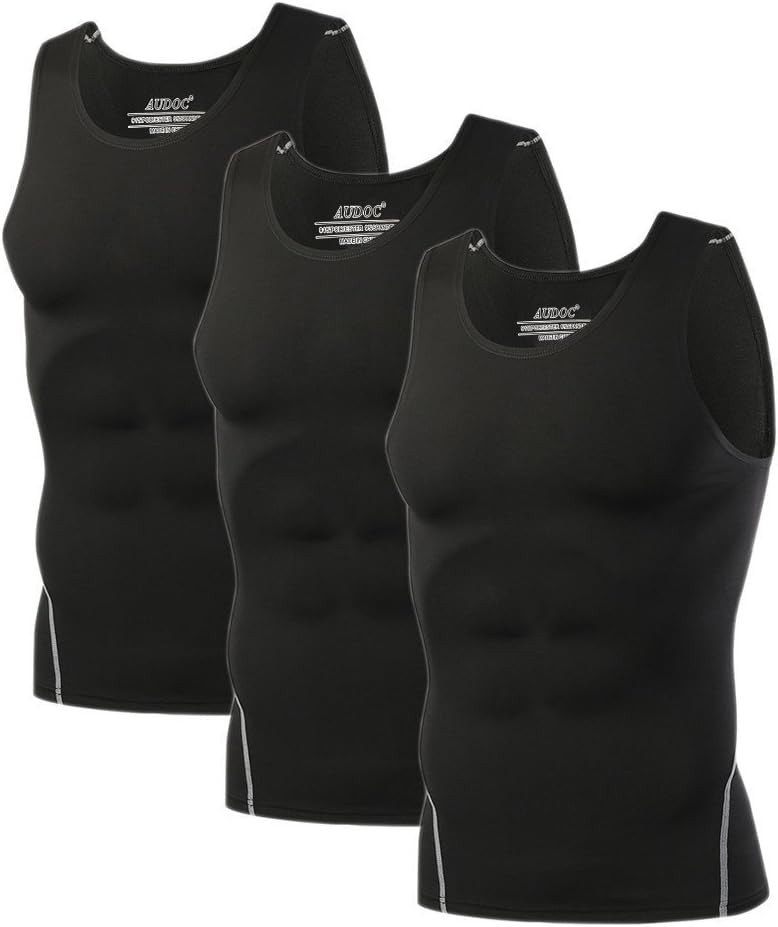 Compression Shirt Men 3 Pack Black Cool Dry Football Tank Top Athletic Compression Sleeveless T Shirts