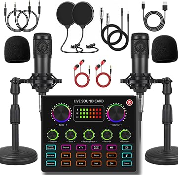 V8max Podcast Equipment Bundle for 2, Voice Changer with BM-800 Podcast Microphone Bundle - Condenser Microphone Perfect for Podcasting, Recording, Singing, Streaming and Gaming