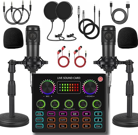 V8max Podcast Equipment Bundle for 2, Voice Changer with BM-800 Podcast Microphone Bundle - Condenser Microphone Perfect for Podcasting, Recording, Singing, Streaming and Gaming