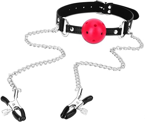 Anillo tórico con abrazaderas de pezón SEXY SLAVE silicona abierta boca anillo mordaza con abrazaderas de pezón ajustables fetiche pezón teeasers