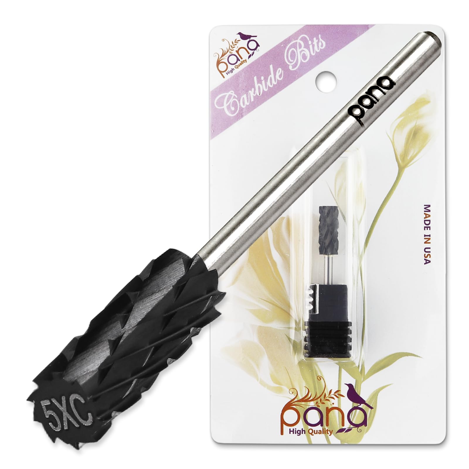 USA PANA Professional 3/32" Shank Size - Flat Top Small Barrel Carbide Bit - 5X Coarse Grit to Extra Fine Grit - Gold, Silver, DLC Black - Nail Drill