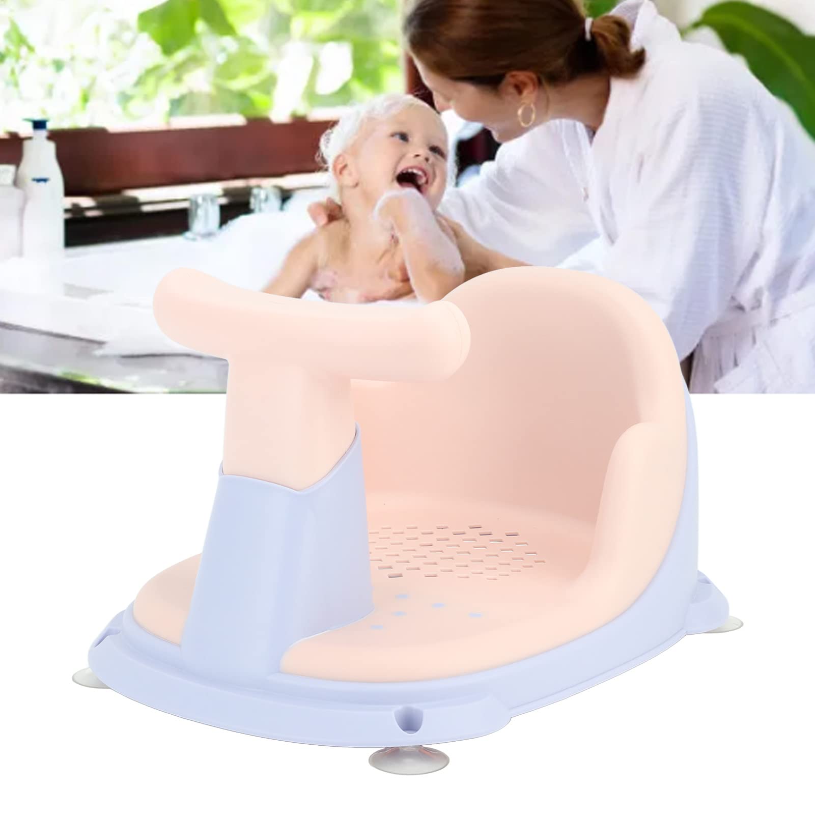 Sedile da Bagno per Neonati con Ventose - Pulsante Pompa Acqua - Supporto Posteriore Regolabile - Materiale Sicuro e Alla Moda - per la Festa del Nascituro (Viola)