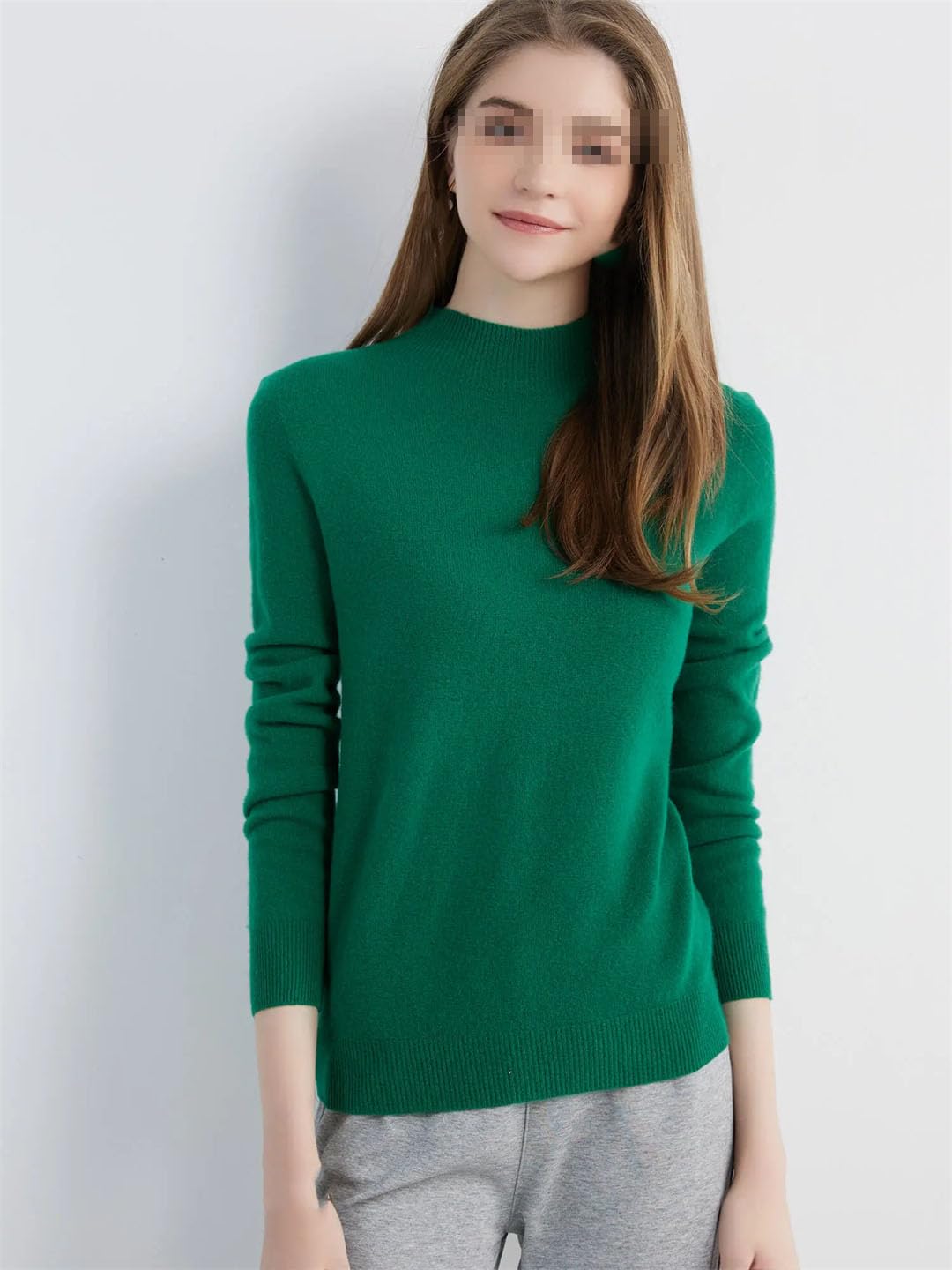 Maglione da donna a collo alto, in lana, a maniche lunghe, lavorato a maglia