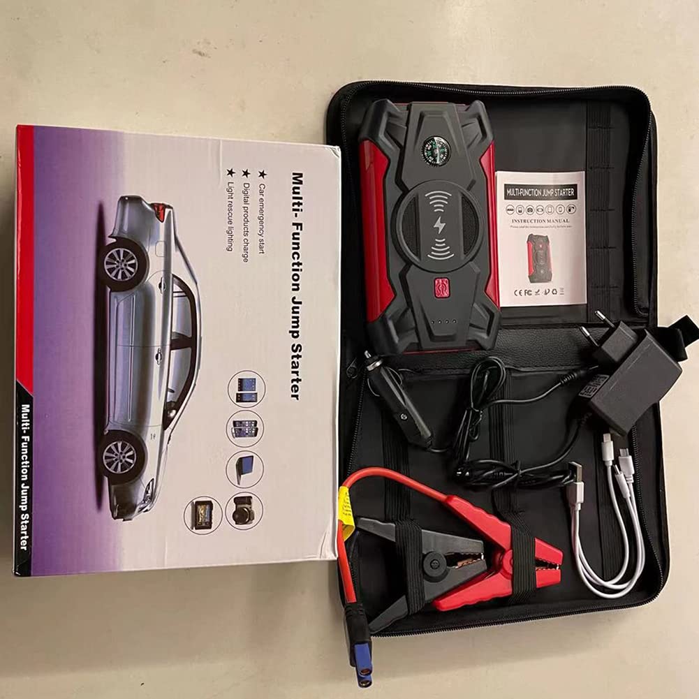 Arrancador para automóvil Cargador de batería portátil para automóvil Arranque de Emergencia Kit de Herramientas de Banco de energía Carga inalámbrica, Iluminación de Emergencia