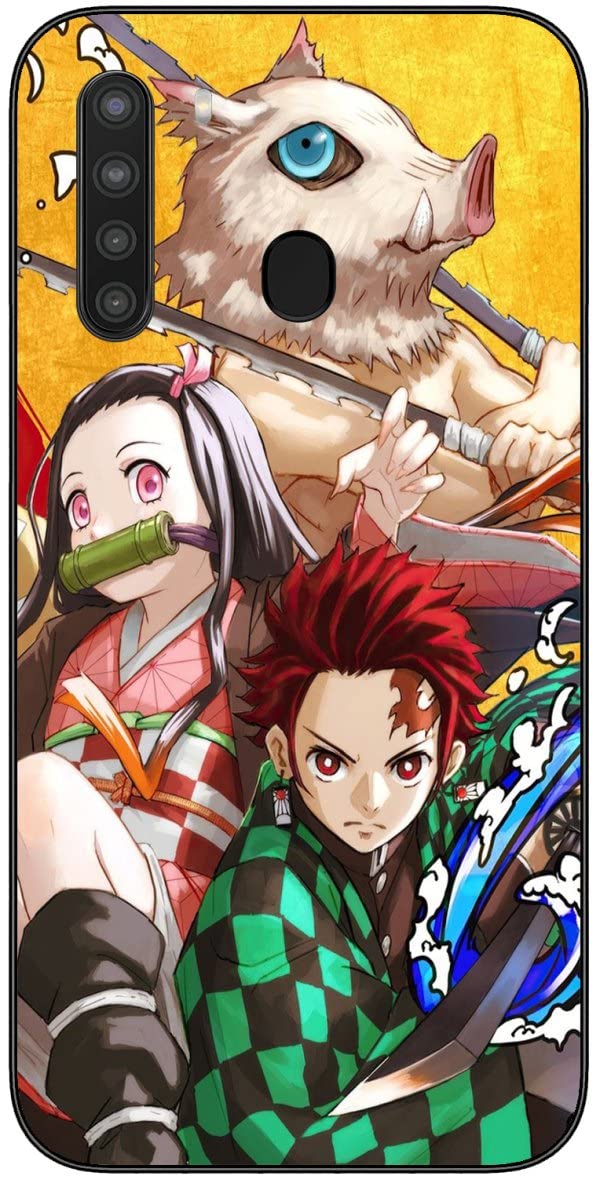 Compatible with Case Samsung Galaxy A21 Demon Tanjirou Nezuko Slayer Inosuke 971 Slim Covered Soft Gel Rubber Case Black