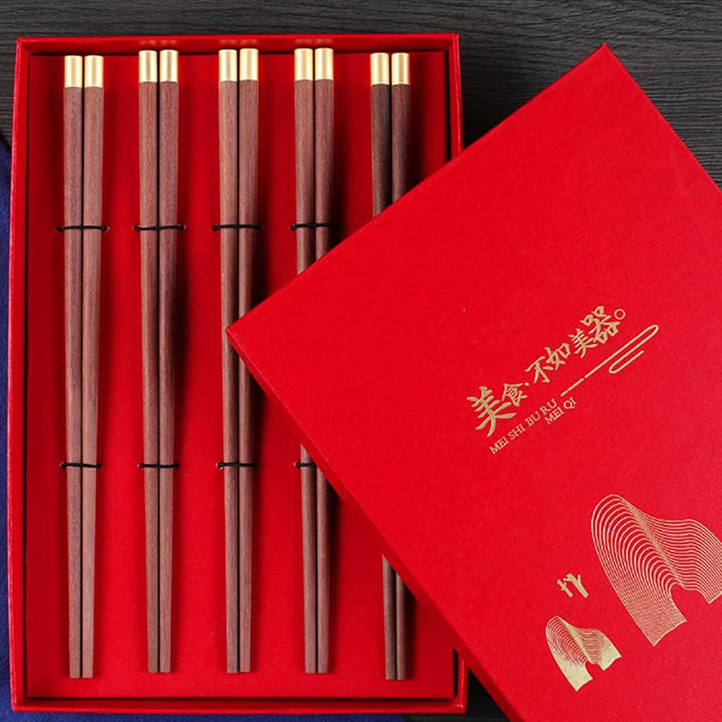 FAMMIX Lot de 10 paires de baguettes rondes en bois dur sculptées à la main réutilisables, passent au lave-vaisselle, baguettes coréennes japonaises pour restaurant, maison A