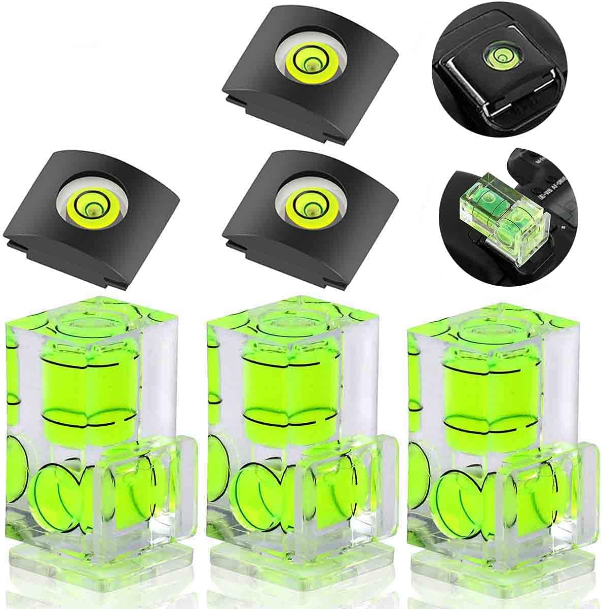 6 Pack Camera Hot Shoe Level, Hot Shoe Bubble Level Camera Hot Shoe Cover 2 Axis Bubble Spirit Level Compatible with DSLR Film Camera Canon Nikon Olympus,Combo Pack - 2 Axis and 1 Axis