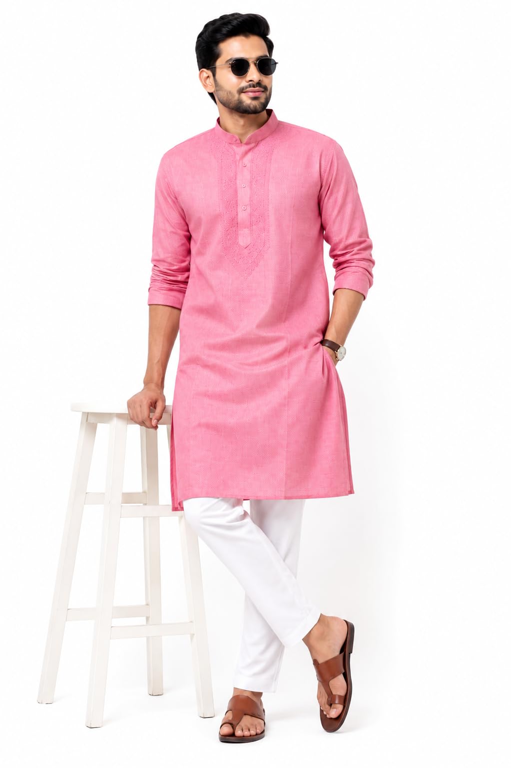 Chikankari Pure Cotton Kurta (Size-S, M, L, XL, XXL) (in, Alpha, S, Regular, Pink)-image-43