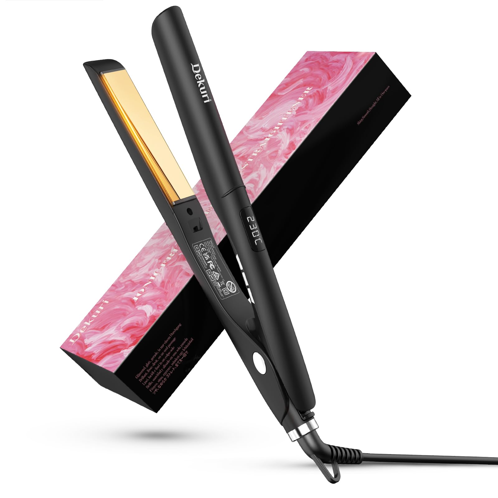 Dekuri 2 in 1 Glätteisen Locken und Glätten, Glatte Titanplatte Haarglätter, 30s Schnellaufheizung, 120-230℃ LED Display, Ionische Haarglätter für - Tinte