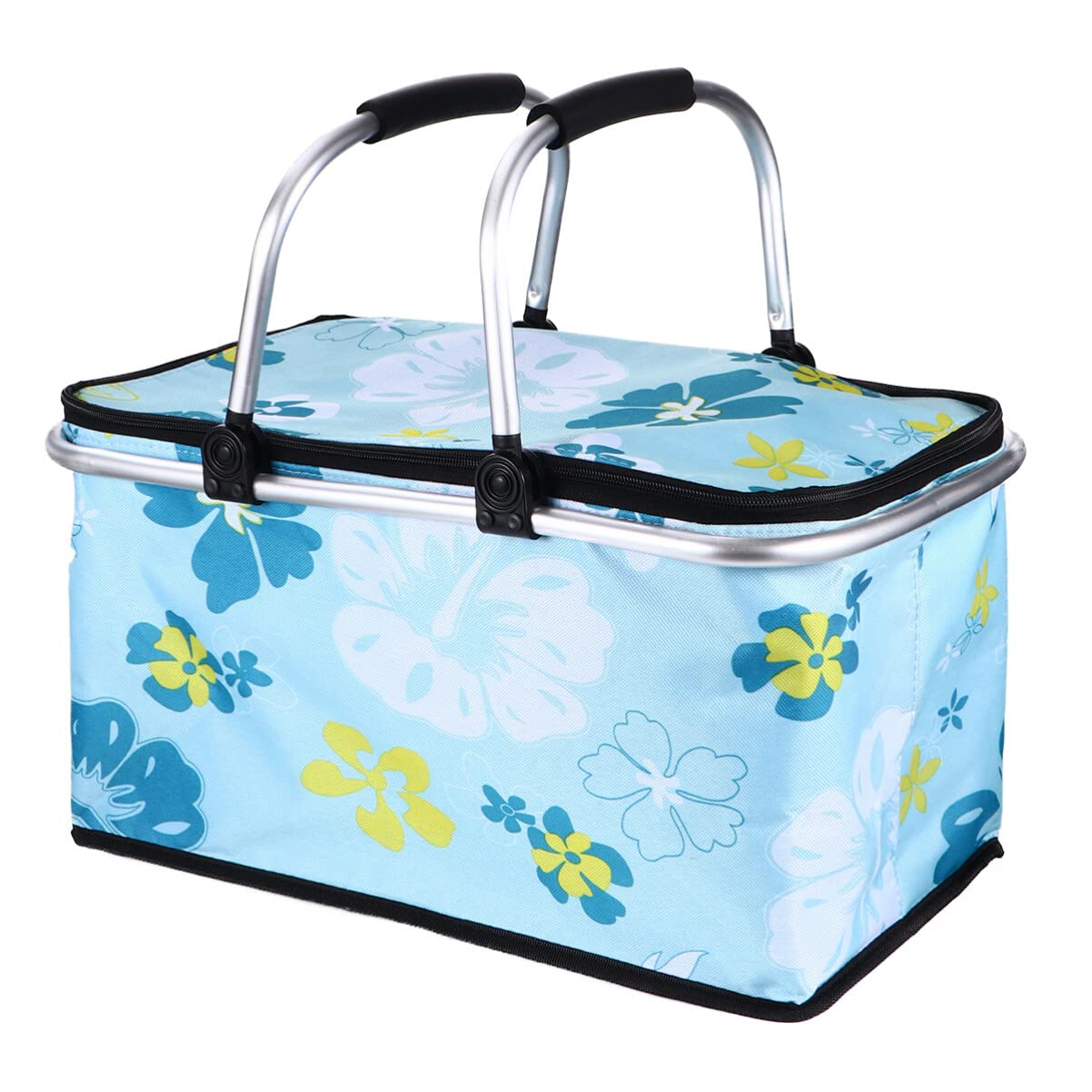 DOITOOL Large Folding Picnic Basket, Insulated Cooler Bag with Zipper and Handle, Grocery Basket Portable Collapsible Picnic Basket for Picnic, Travel, Camping, Shopping, Green