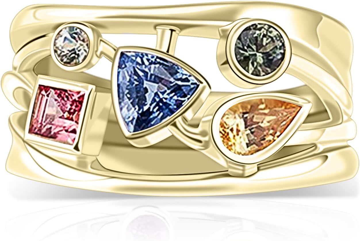 BABOOM Custom 1-8 Simulated Birthstones Mother Ring Personalized Mom Ring with Birthstones Custom Birthstone Rings for Women Mother Daughter Grandma