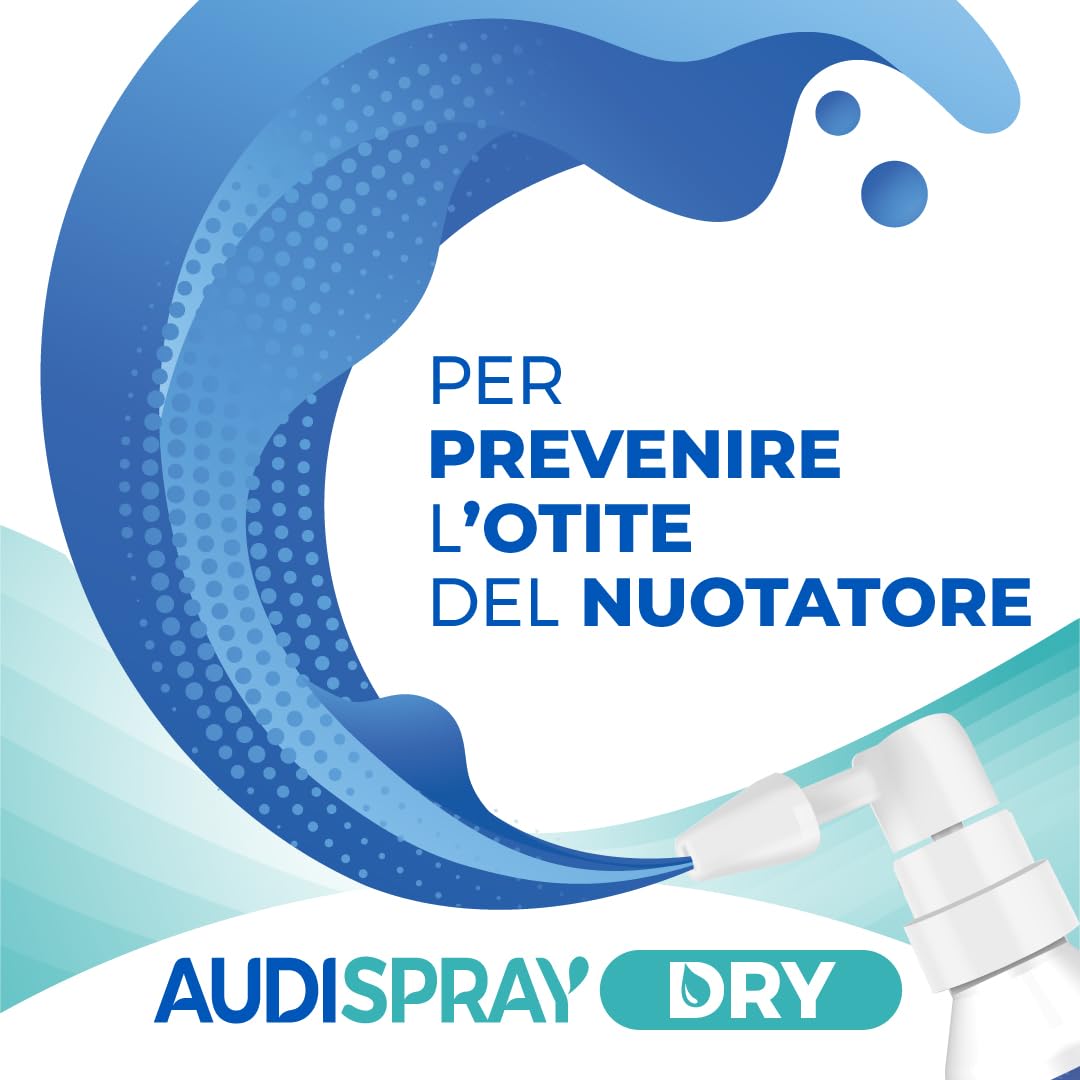 Spray Otite - Trattamento Contro Acqua in Eccesso- Asciuga e Protegge - Ideale per Nuotatori e Sport Acquatici - Uso Facile - Per Adulti e Bambini dai 9 Anni - 30 ml - Audispray Dry