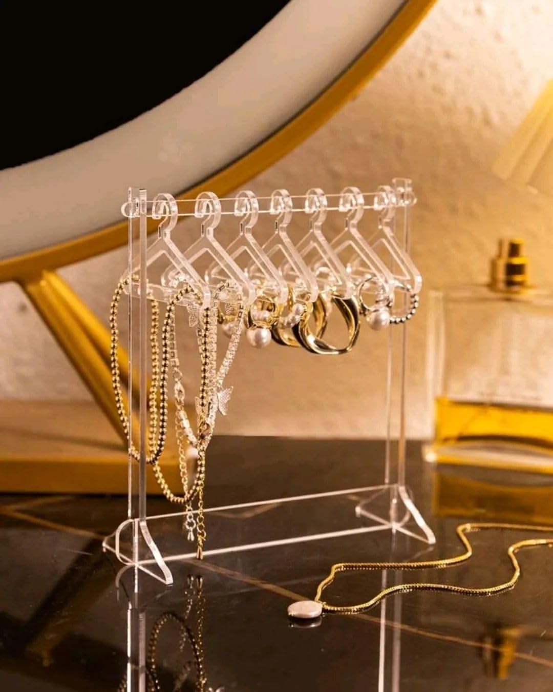 Earring Holder Stand with 8 Hangers | Transparent Acrylic Jewellery Organizer | Earring Display Rack for Women & Girls | Travel-Friendly Earing Storage Box