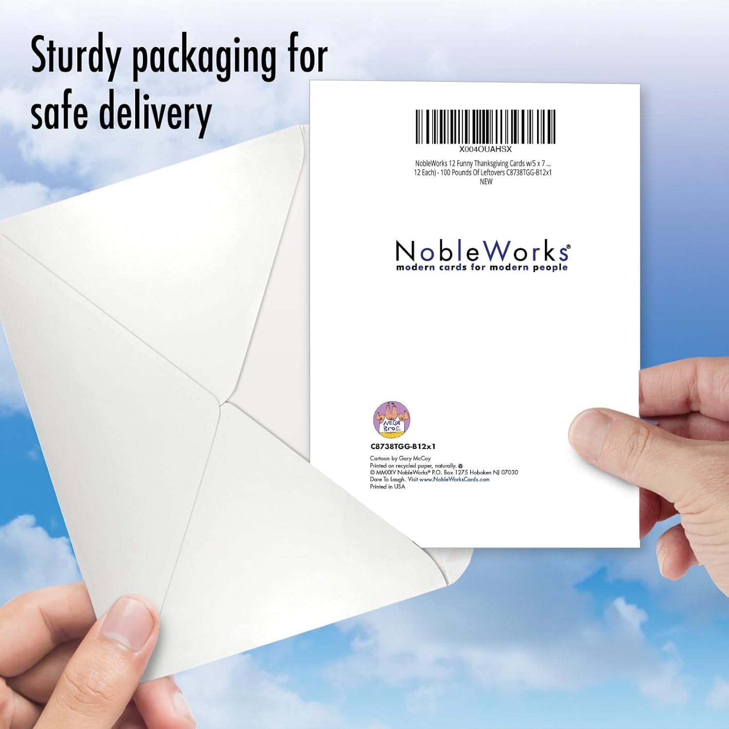 NobleWorks 12 Funny Thanksgiving Cards w/5 x 7 Inch Envelopes (1 Design, 12 Each) - 100 Pounds Of Leftovers C8738TGG-B12x1