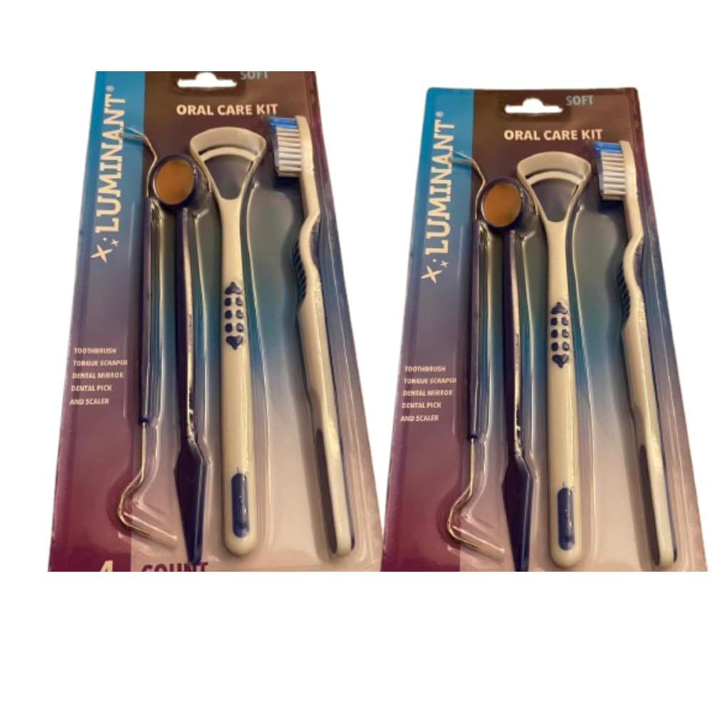 Oral Care Kit 4-Piece Dental Hygiene Set with Soft Toothbrush Tongue Scraper Dental Mirror Pick Home Travel Dental
