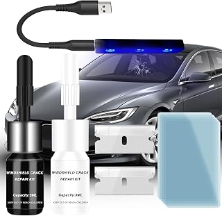 Windshield Repair Kit, Windshield Crack Repair Kit, Windshield Chip Repair Kit, Windshield Repair Kit for Chips and Cracks, Rock Chip Repair Kit Windshield, 15 Min Quick Fix with USB-C (UV)
