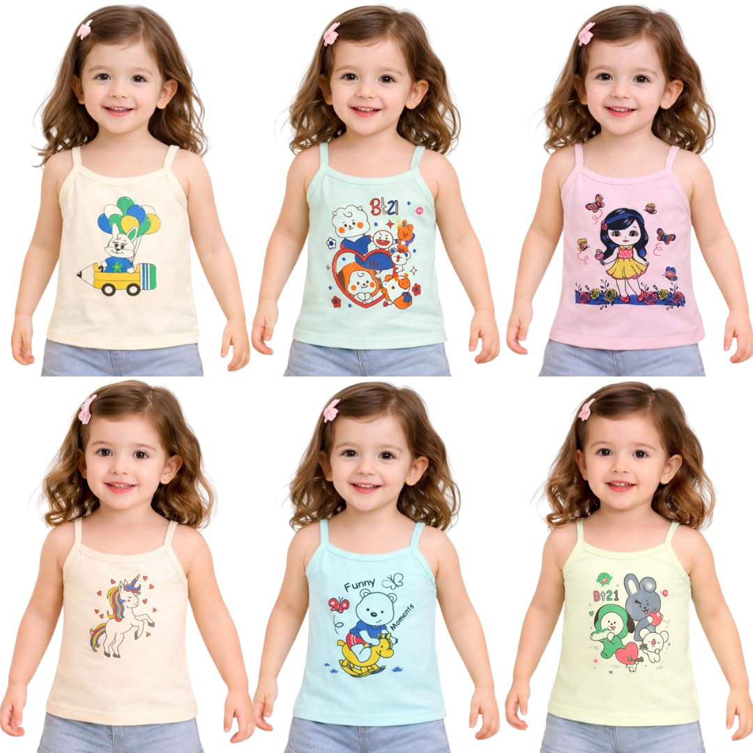 Baby Girls Sleevless Printed Cotton Regular Fit Camisole Slips/Vests/Baniyan/Inner Wear, Pack of 6-image-20