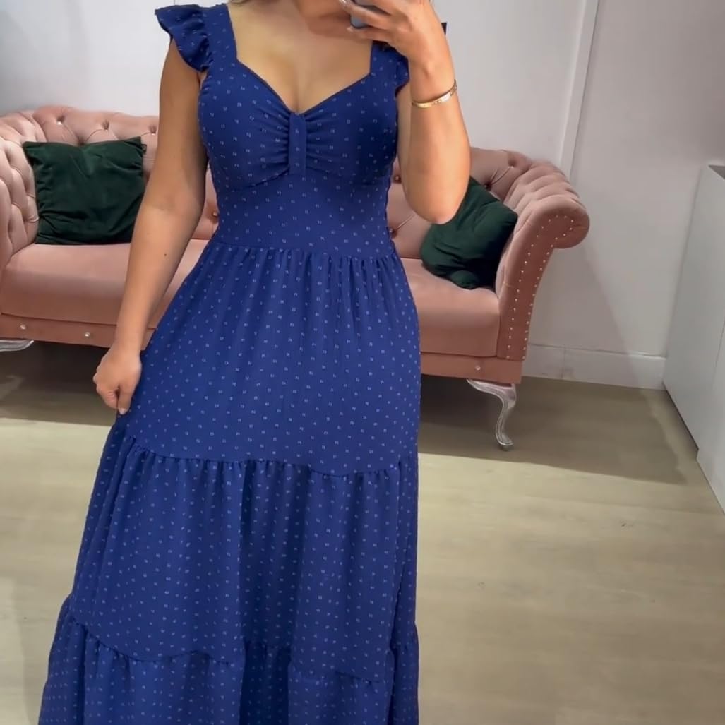 Vestido longo luxo franzido com babada na manga em promoção! Veja a oferta e mais achadinhos de Vestidos 6 Hoje é o melhor dia para comprar Vestido longo luxo franzido com babada na manga com aquele preço maroto! Promoção! Aproveite a oferta! 6