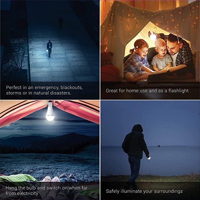 Miniatura 5 de Bombillas recargables de 9 W, funciona con pilas, 600 lúmenes, para cortes de energía, camping, actividades al aire libre, huracán, paquete de 8