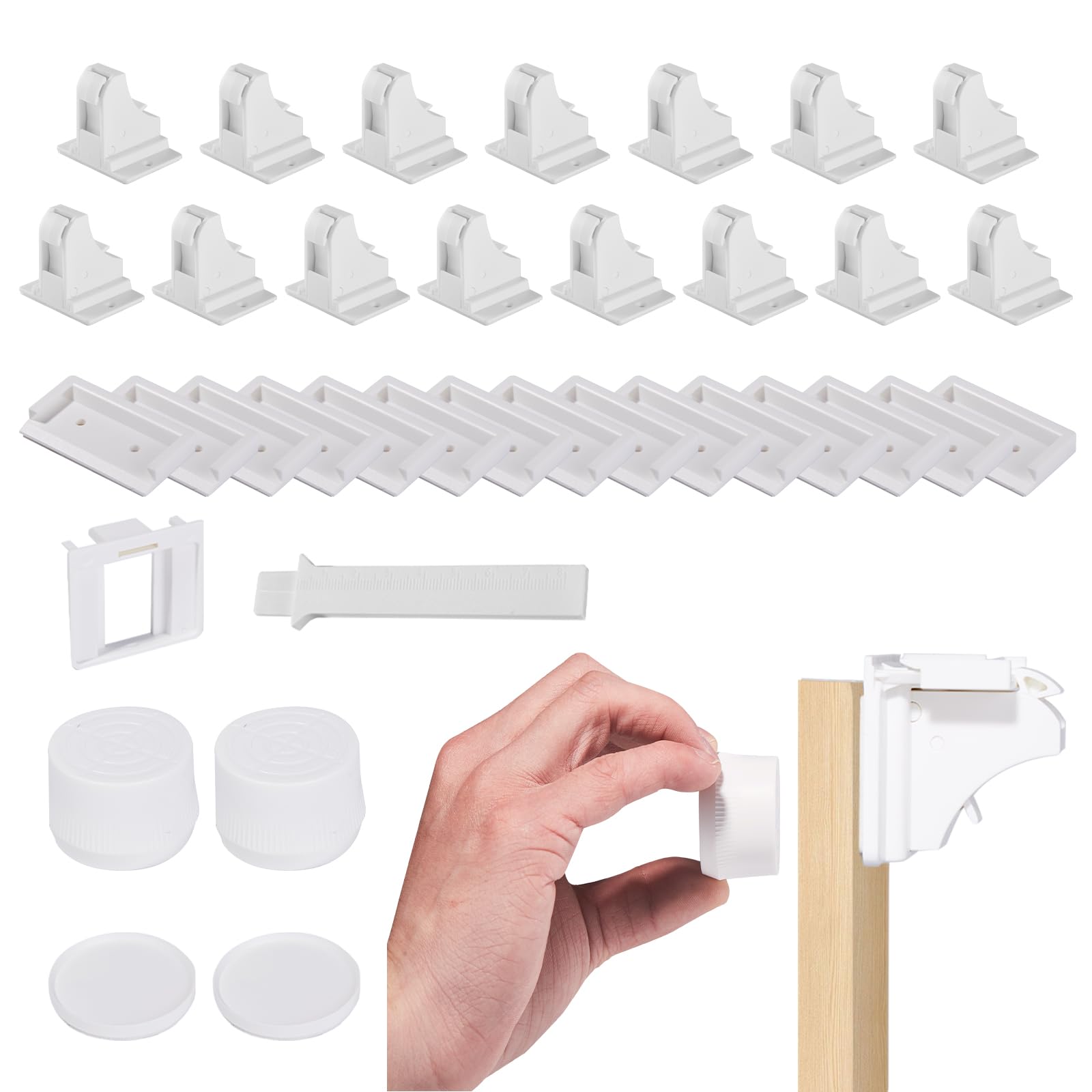 15 Pack Magnetic Cabinet Locks for Baby Proofing, Child Safety Latches for Cabinets, Drawers & Cupboards, Quick-Adhesive Installation (15 Locks + 2 Keys) ( INCOMPLETE Missing parts)