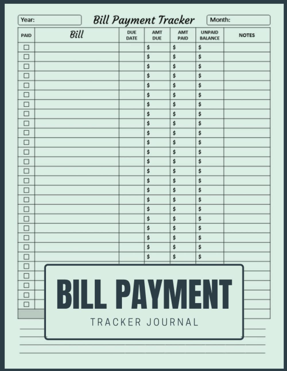 David PantaleoneBill Payment Tracker Journal: Monthly Bill Checklist to Track Your Expenses for 10 Years | Bills Payments Planner Notebook to Record Debt Payoff