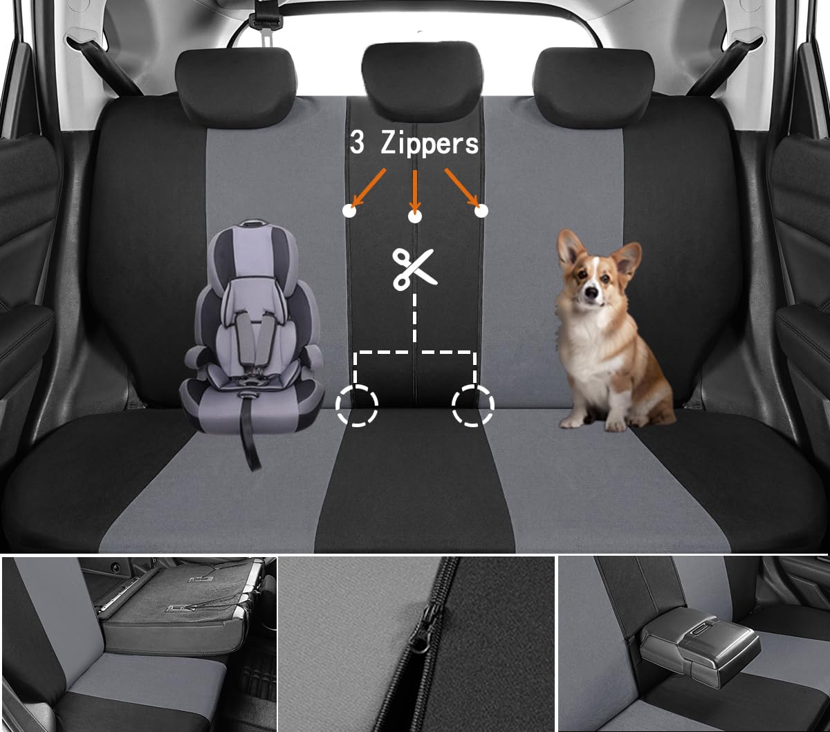 Lot de 5 Housses de siège de Voiture pour Ford Edge Fiesta Focus Ka+ Plus Kuga Mondeo Puma Compatible airbag, Respirant, Facile à Installer et à Nettoyer. (Gris)