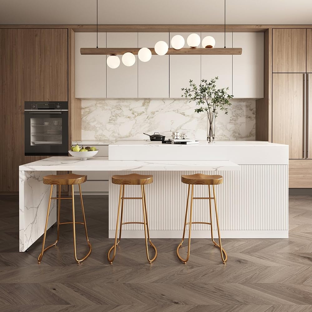 Homary Îlot Central de Cuisine Extensible avec Rangements 205-268 cm, Meuble Îlot Moderne avec 3 Tiroirs, 3 Portes & 2 Étagères, en Bois, Résistant à l'eau, pour Salle à Manger