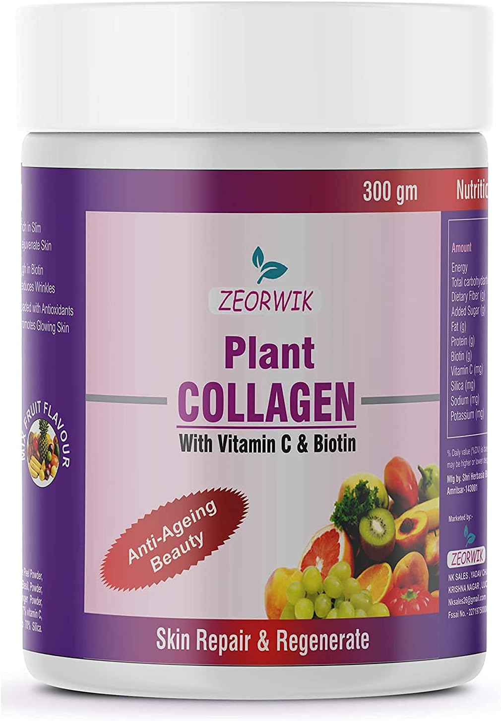 Trisha zeorwik Plant Collagen Powder with biotin,Vitamin c for Skin, Nails, Hair - 300 GMS
