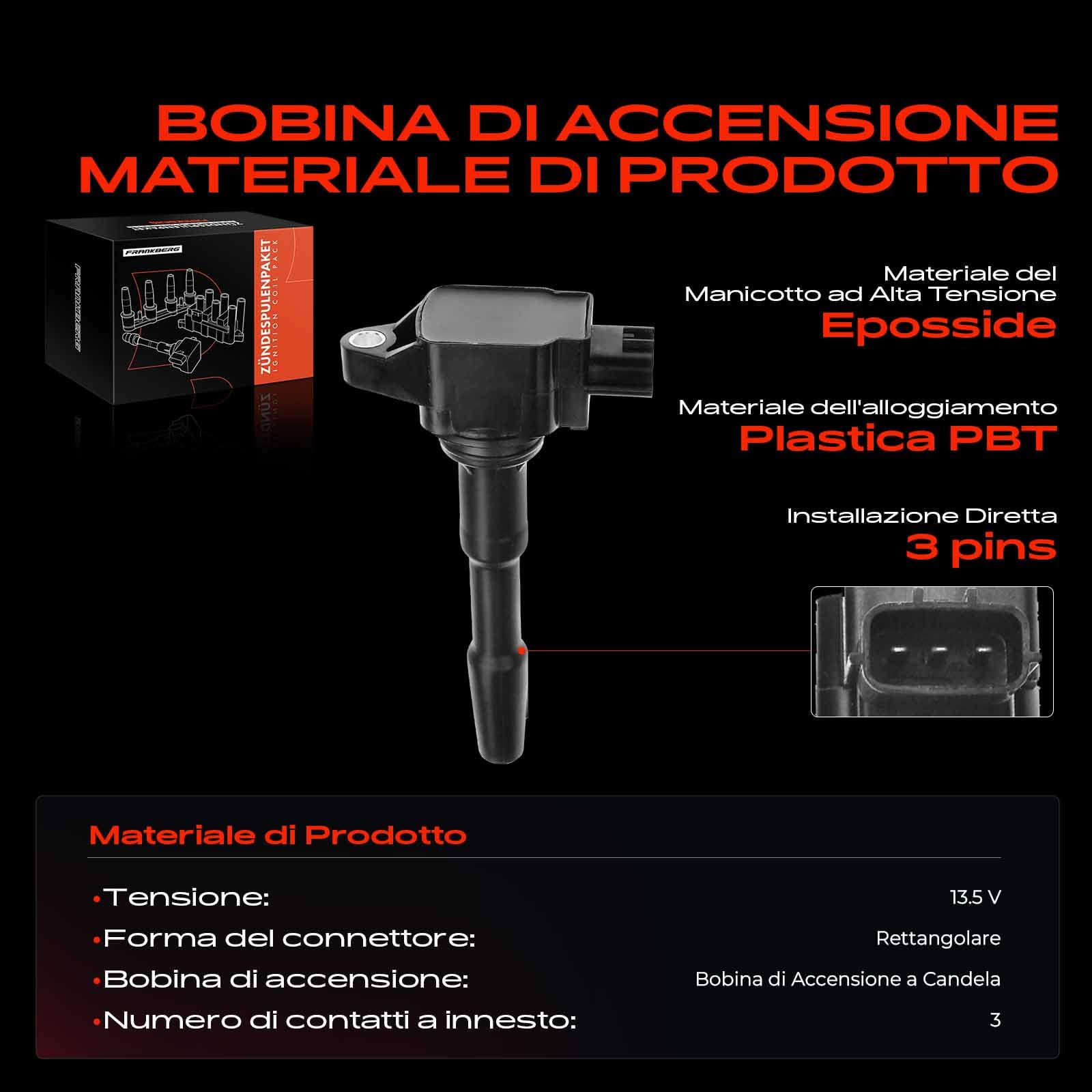 Frankberg Bobine di accensione Benzina Compatibile con S.a.n.d.e.r.o II 0.9L Fotwo Coupé 453 1.0L Fofour Compatto 453 1.0L Logan MCV II 0.9L Fotwo Coupé 453 0.9L Replace# 0986221079