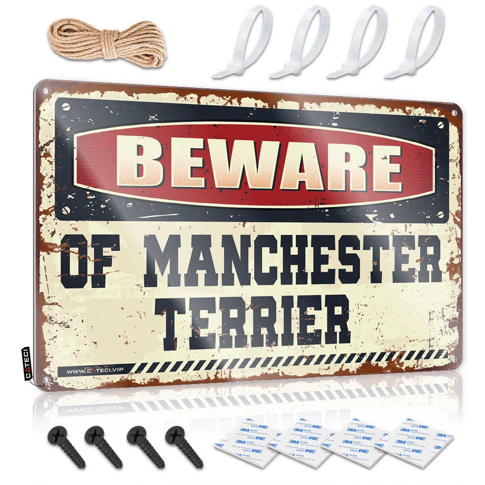 STWNVOITV Funny Coffee Signs Beware Of Manchester Terrier Sign Tinsign Decor Metal Decor For Home Bar(30X40CM)