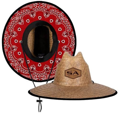 S A Company New Hand-Woven Palm Straw Wide Brim Hat For Uv Sun Protection | Unisex Adult (Red Bandana) #TOP29