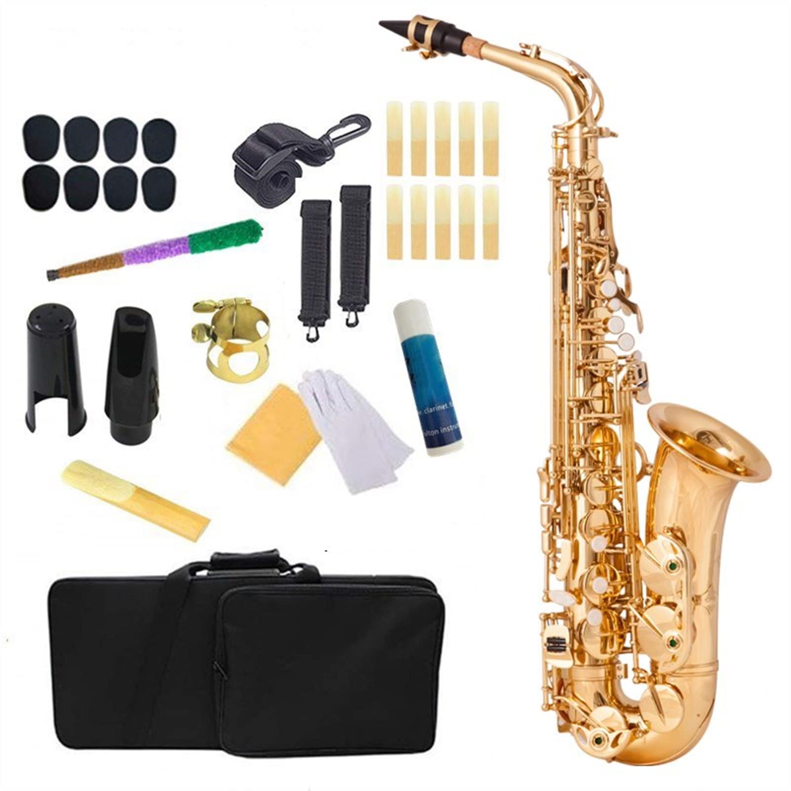 Sassofono Contralto Ottone Laccato Oro E Piatto Sax BE Strumento A Fiato Chiave Con Custodia Kit principianti sax (Color : Golden)