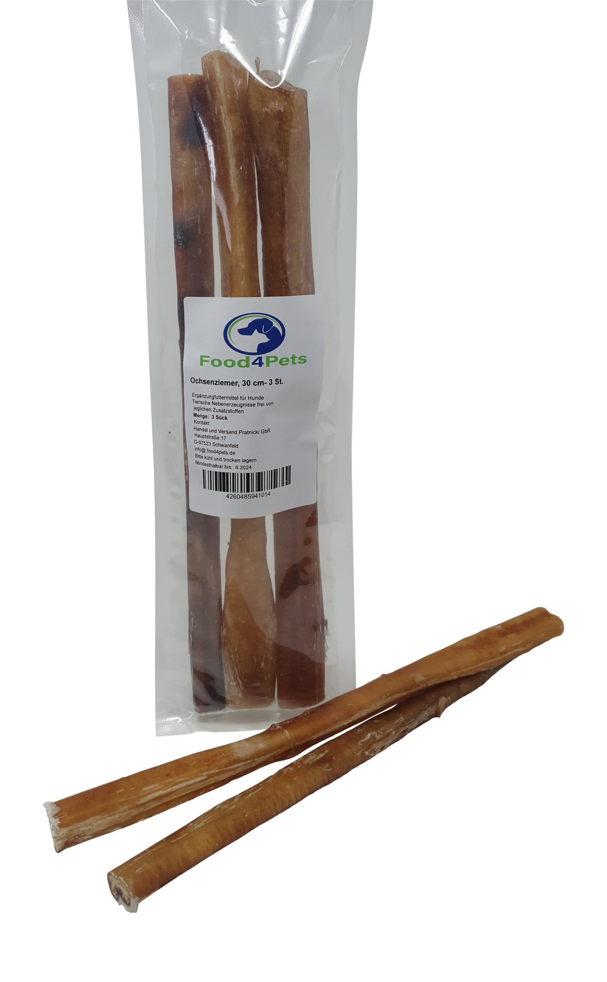 Ochsenziemer lang 3×30 cm – Hundeleckerli 150 g, zur Zahnpflege & Kaubeschäftigung, beliebter Kausnack für Hunde (Packung mit 2)