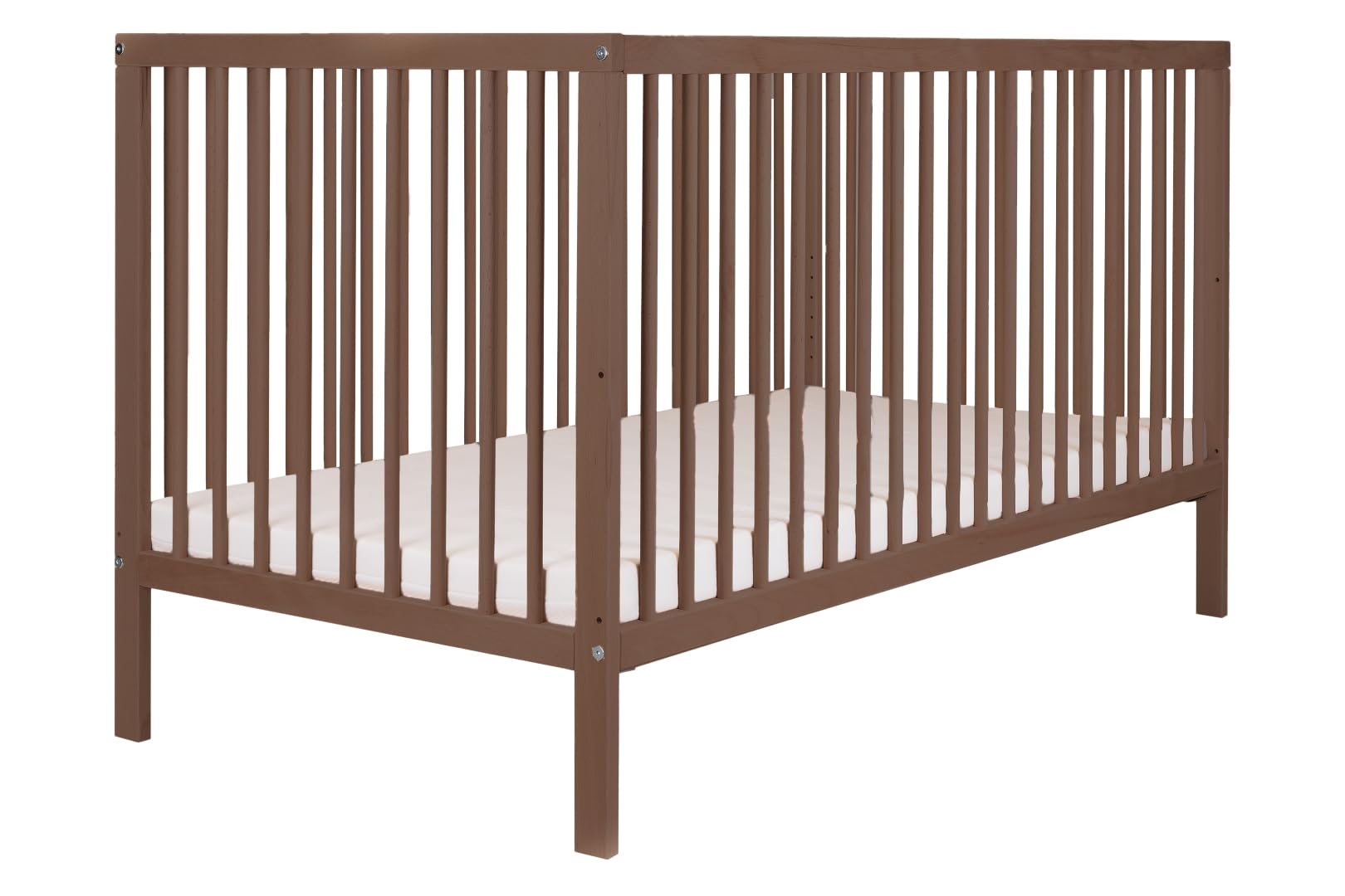 Mokee Mini Lit Bébé Évolutif 60x120cm - Lit Convertible Bébé 100% en Bois Massif - Berceau en Bois Transformable en Lit Enfant - Sommier à Lattes - Lit à Barreaux - Noyer