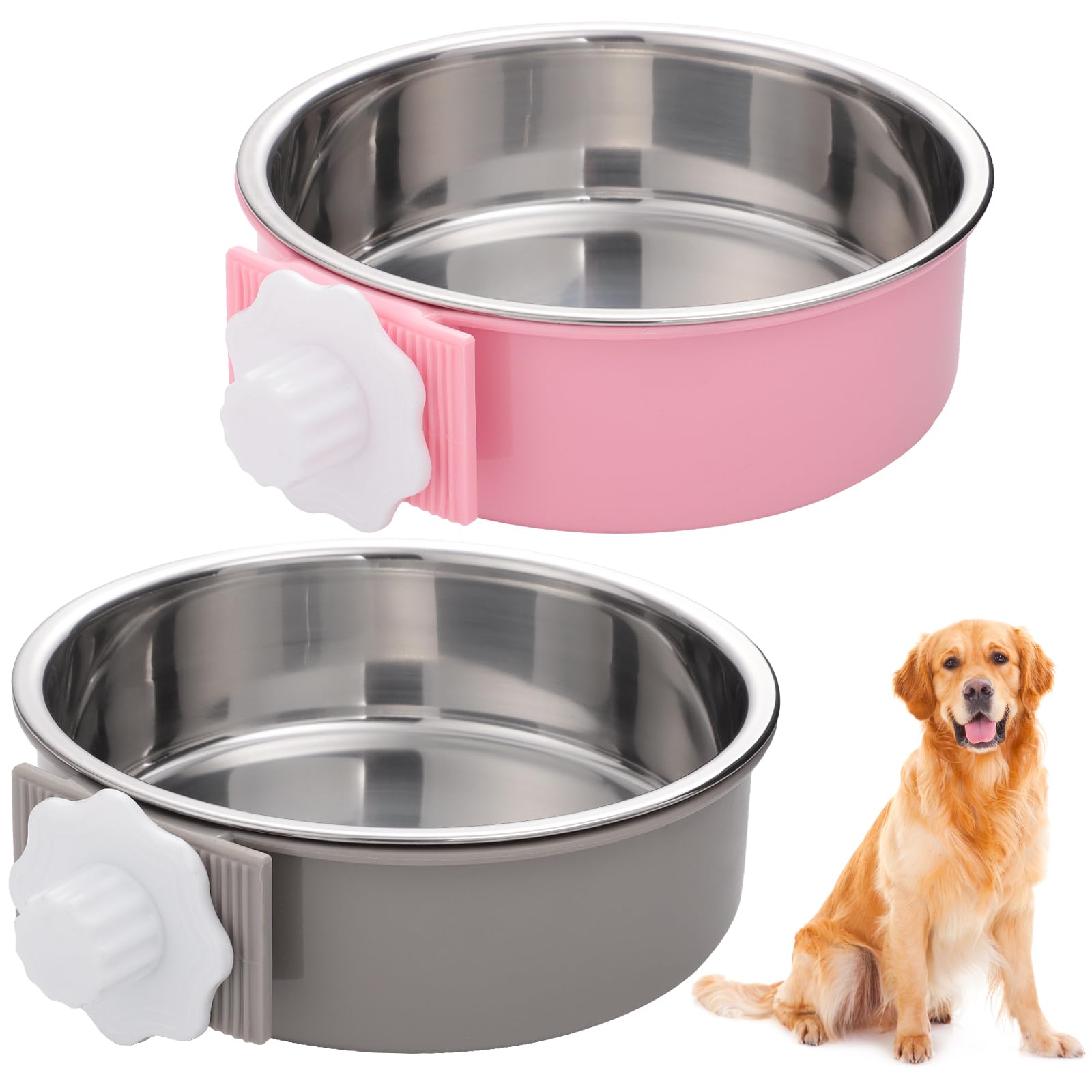 2 Pcs 2-in-1 Pet Crate Bowls, 15cm/6In 750ml Hanging Cage Dog Bowl Removable Cage Water Bowls for Dog Cat