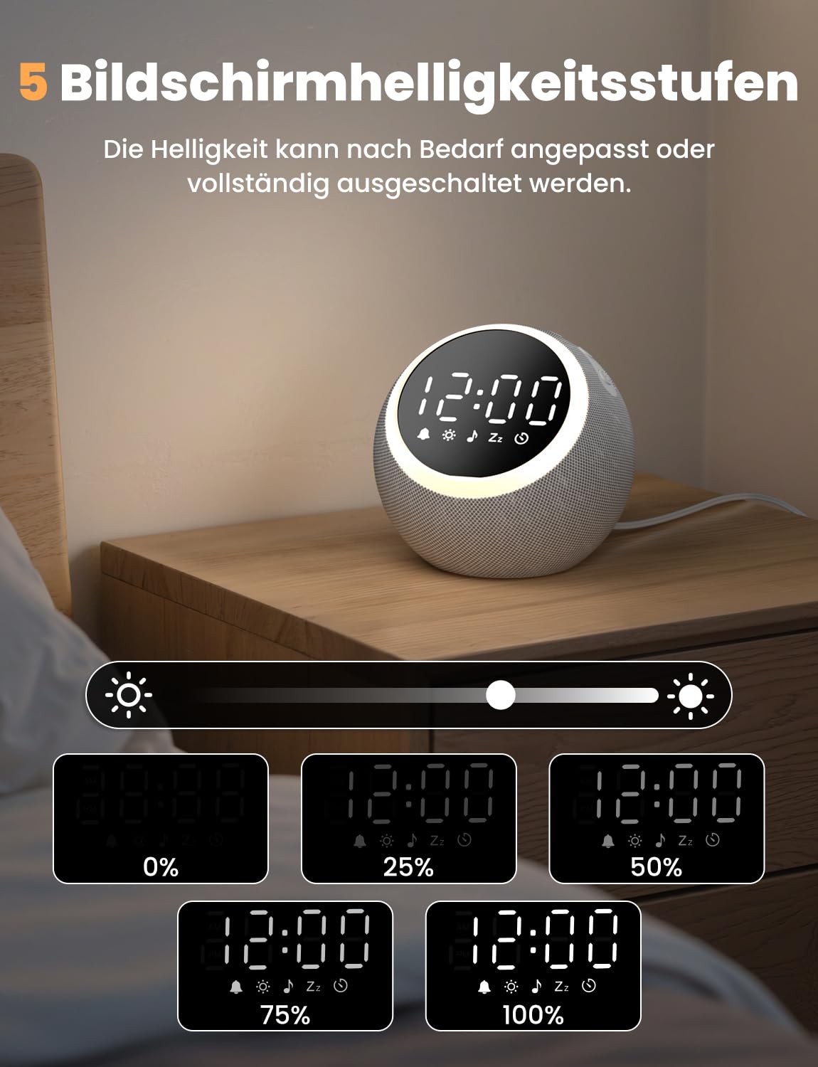 LIORQUE White Noise Machine mit Wecker, 25 beruhigende Schlafgeräusche, einstellbarer Bildschirm, Nachtlicht, ideal zum Entspannen für Kinder und Erwachsene im Büro oder zu Hause
