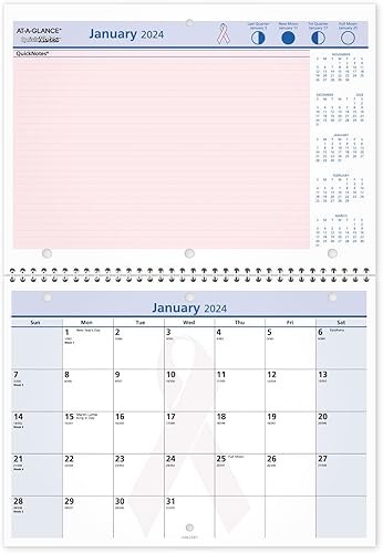 AT-A-GLANCE Calendario de pared 2024, 11 x 8 pulgadas, pequeño, encuadernado con alambre, QuickNotes, City of Hope (PMPN502824)