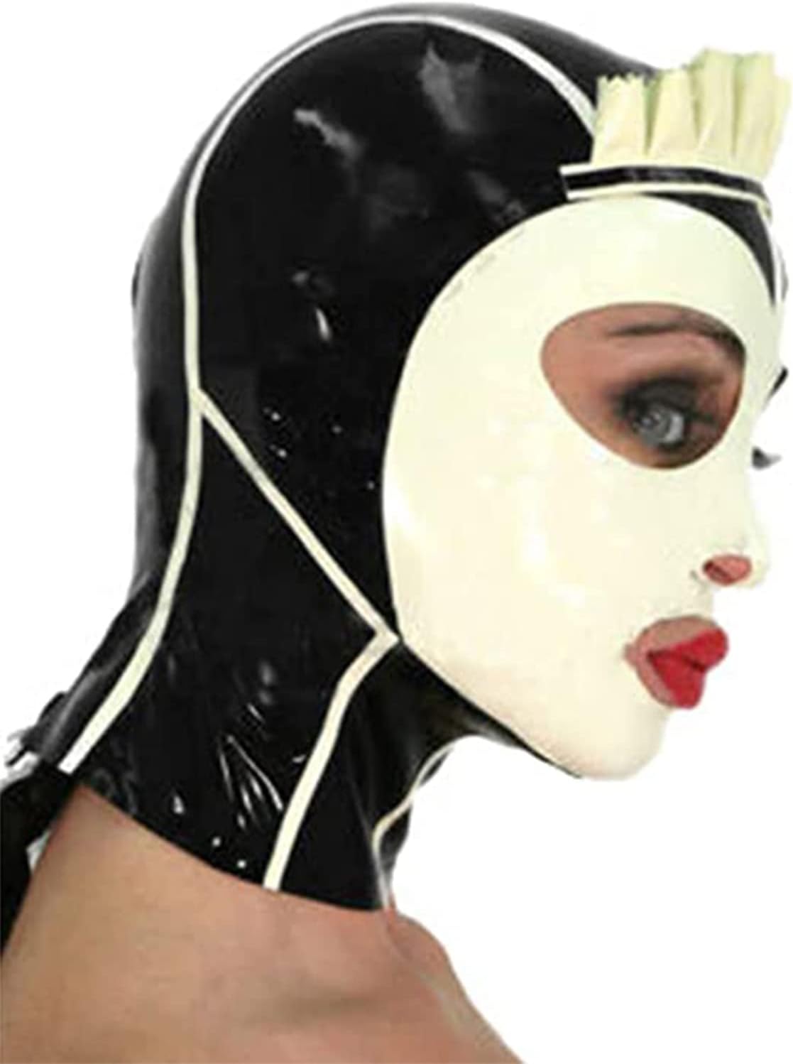 Latex Hood with Lace Forehead Maid Uniform Rubber Mask Back Zipper Cosplay Party Wear (Customize Size)