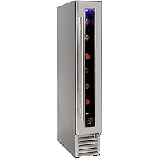 NewAir 6" Built-in or Freestanding 7 Bottle Wine Fridge, Bar Cabinet Mini Wine Cooler with Beech Wood Shelves, Stainless Steel Wine Cellar for Red, White, and Sparkling Wine