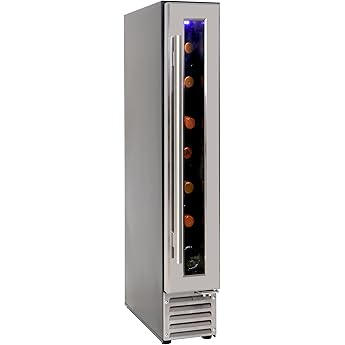 NewAir 6" Built-in or Freestanding 7 Bottle Wine Fridge, Bar Cabinet Mini Wine Cooler with Beech Wood Shelves, Stainless Steel Wine Cellar for Red, White, and Sparkling Wine